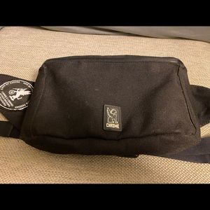 Chrome zip top black waist pack Fanny pack